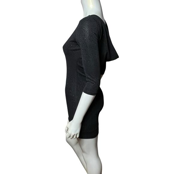 Windsor Black Sparkle Bodycon Mini Dress Open Back 3/4 Sleeve Party Small - Picture 2 of 8